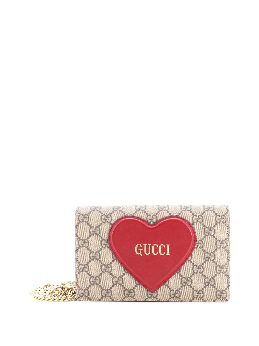 Gucci Logo Heart Chain Wallet Gg Coated #347665G11B